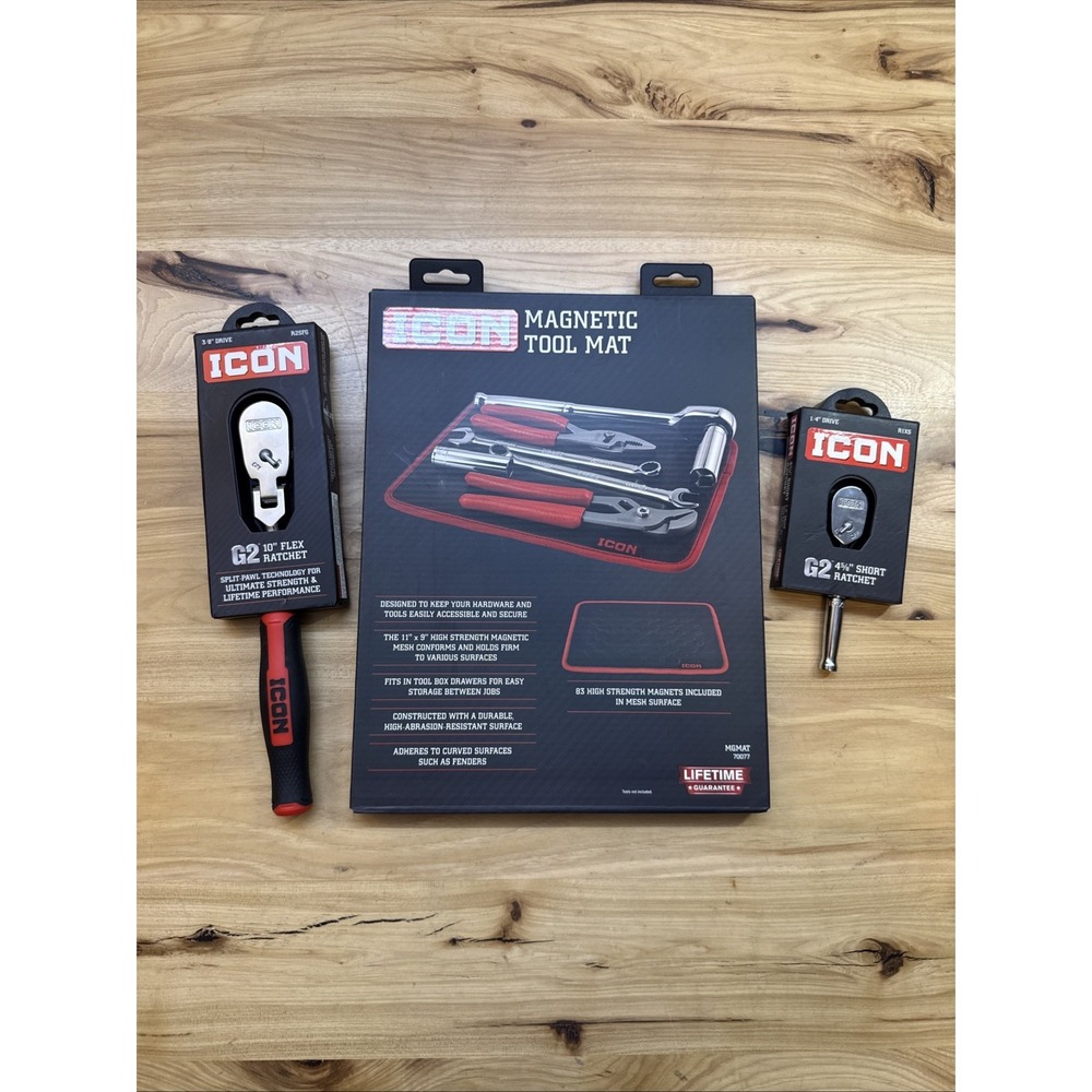 Icon G2 Ratchets 3/8 10" R2SFG Flex Head, 1/4 Drive 4 5/8 R1XS Short & Mat